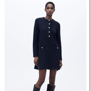 Zara Elegant Navy Dress with Button Accents